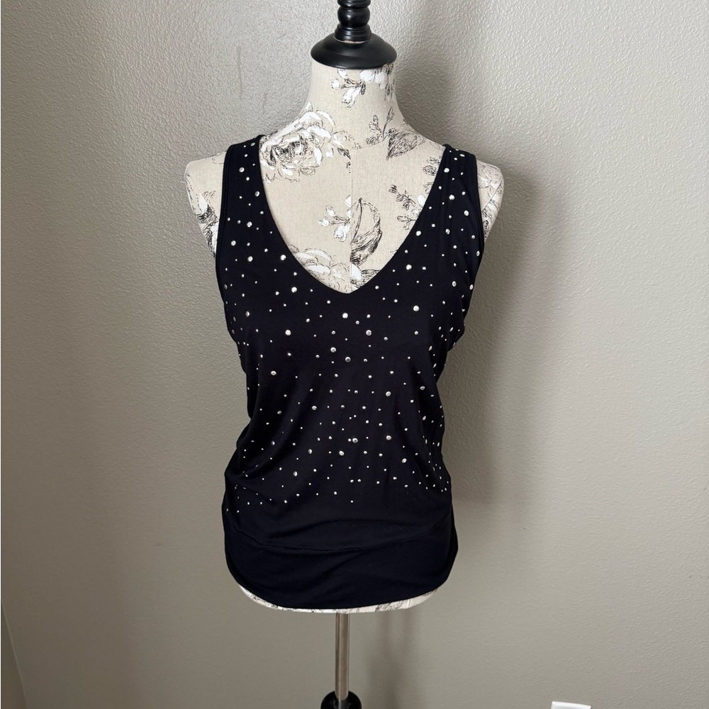 Black Sleeveless Top with Silver Accents